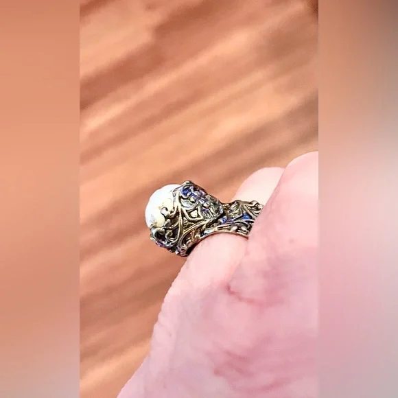 Authentic freshwater pearl surrounded with vintage 925 sterling silver - Picture 3 of 4